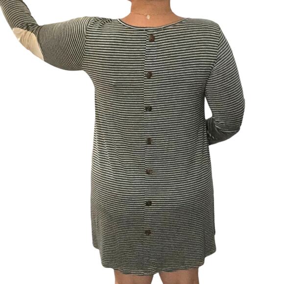 Sweet Claire MEDIUM Striped Elbow Patch Back Button Long Sleeve T-shirt Dress - Picture 6 of 13